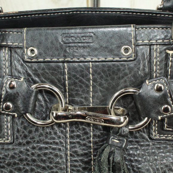 Coach Hamptons Black Pebbled Leather Braided Belt Purse Shoulder Handbag - Picture 4 of 12